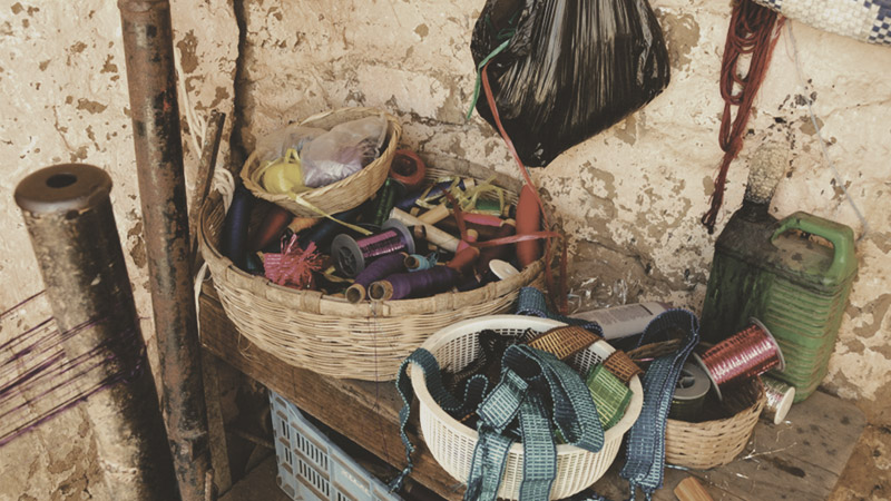 Basket with sewing utensils